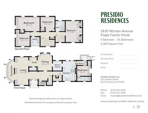 Floor plan for 5 beds, 3.5 baths, 3300 sqft